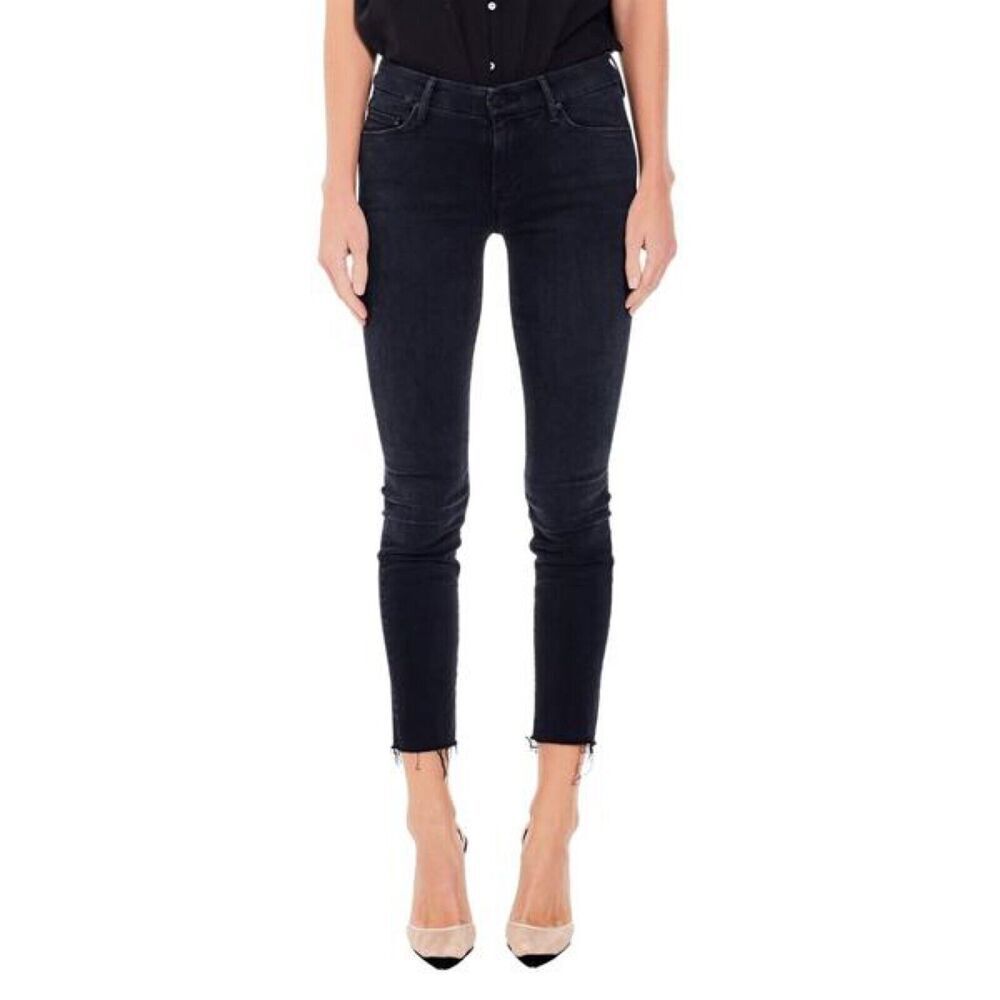 Mother Looker Anke fray raw‎ hem factory distressed black bird skinny jean 24